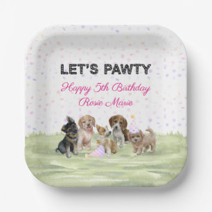 Leuke gepersonaliseerde roze puppy-hond verjaardag papieren bordje