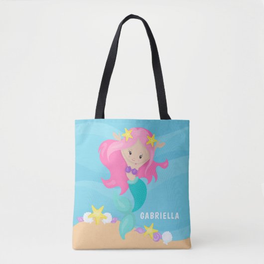 Leuke gepersonaliseerde roze zeemeermin Canvas tas (Voorkant)