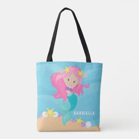 Leuke gepersonaliseerde roze zeemeermin Canvas tas (Achterkant)