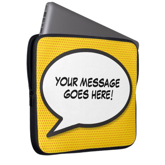 Leuke gepersonaliseerde tekstballon in stripboekst laptop sleeve (Voorkant Rechts)