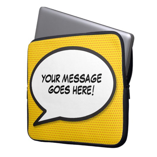 Leuke gepersonaliseerde tekstballon in stripboekst laptop sleeve (Voorkant Links)