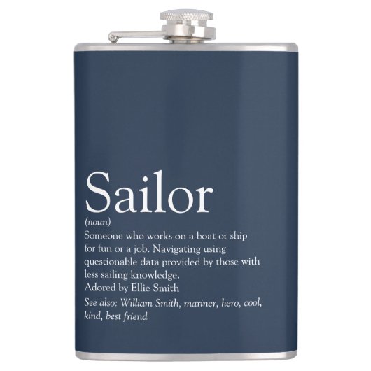 Leuke Gepersonaliseerde Zeiler Definitie Navy Blau Heupfles (Voorkant)
