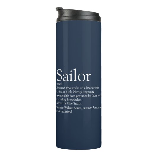 Leuke gepersonaliseerde zeiler definitie Navy Blue Thermosbeker (Geroteerd rechts)