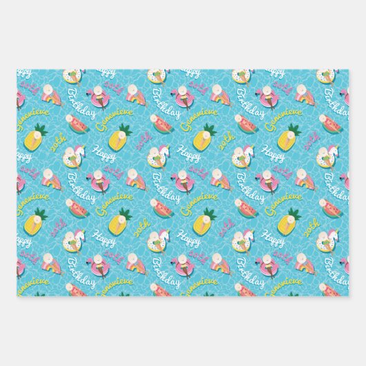 Leuke gepersonaliseerde zomer zwembad drijft verja inpakpapier vel (Voorkant)