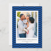 Leuke geruit  kleur 1 Foto BLAUW Feestdagenkaart (Voorkant)