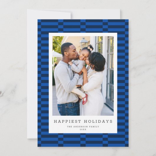 Leuke geruit  kleur 1 Foto BLAUW Feestdagenkaart (Voorkant)