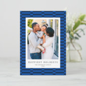 Leuke geruit  kleur 1 Foto BLAUW Feestdagenkaart (Staand voorkant)