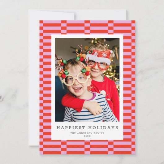 Leuke geruit  kleur 1 foto ROZE Feestdagenkaart (Voorkant)