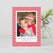 Leuke geruit  kleur 1 foto ROZE Feestdagenkaart (Staand voorkant)