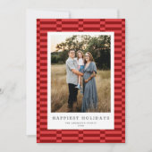 Leuke geruite aanpasbare kleur 1 foto WARM ROOD Feestdagenkaart (Voorkant)