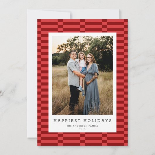 Leuke geruite aanpasbare kleur 1 foto WARM ROOD Feestdagenkaart (Voorkant)