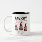 Leuke geruite kerstgnomen met kerstgroet en jouw n tweekleurige koffiemok (Links)