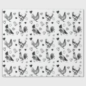 Leuke geschetste kippen verjaardag cadeaupapier (Vlak)