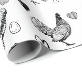 Leuke geschetste kippen verjaardag cadeaupapier (Rol Hoek)