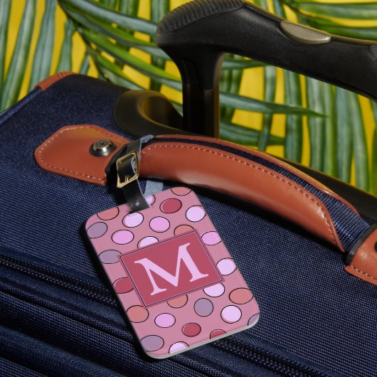Leuke gespikkelde patroon roze paarse monogram bagagelabel (Voorkant Insitu 1)