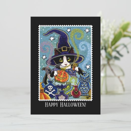Leuke geur van Halloween Cat Witch Parfum Flat Kaart (Staand voorkant)