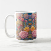 Leuke gevulde konijntjes wandelen in een pasteltui koffiemok (Links)