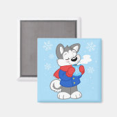 Leuke gezellige husky magneet (Voorkant / Achterkant)