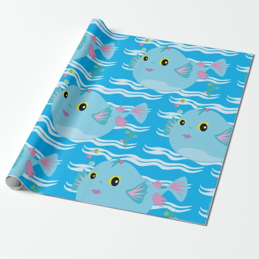 Leuke gezwollen vis cadeaupapier (Uitgerold)