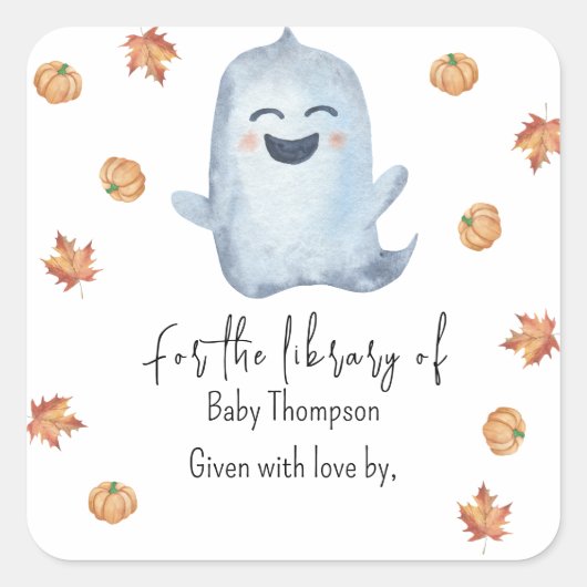 Leuke Ghost - baby shower boekenplaat Vierkante Sticker (Voorkant)