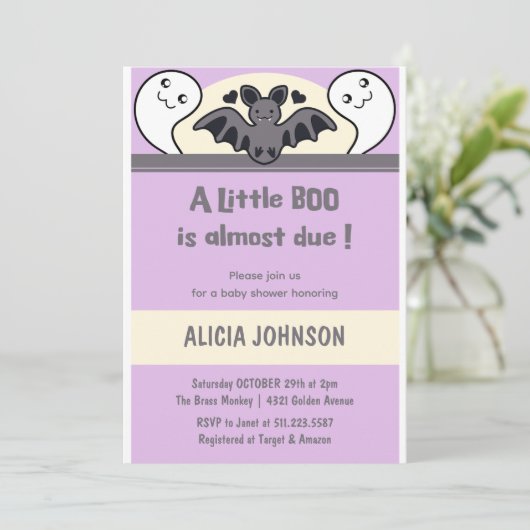 Leuke Ghost Bat Halloween Baby shower Kaart (Staand voorkant)