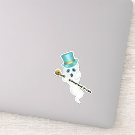 Leuke Ghost Blue Eyes Top Hoed Holding Skull Cane Sticker