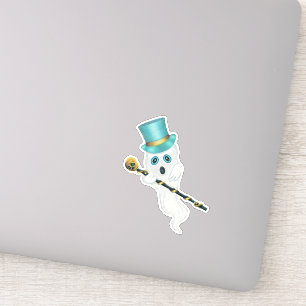 Leuke Ghost Blue Eyes Top Hoed Holding Skull Cane Sticker