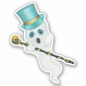 Leuke Ghost Blue Eyes Top Hoed Holding Skull Cane Sticker (Voorkant)