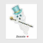 Leuke Ghost Blue Eyes Top Hoed Holding Skull Cane Sticker (Vel)