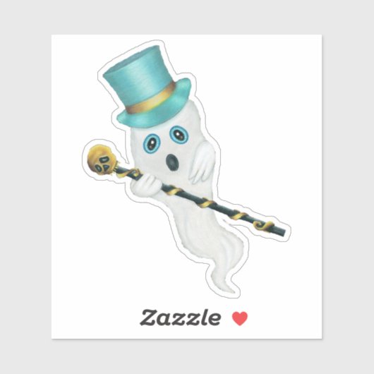 Leuke Ghost Blue Eyes Top Hoed Holding Skull Cane Sticker (Vel)
