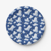 Leuke Ghost Blue Halloween Night Sky Waterverf Papieren Bordje (Voorkant)