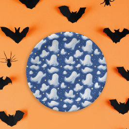 Leuke Ghost Blue Halloween Night Sky Waterverf Papieren Bordje