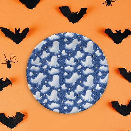 Leuke Ghost Blue Halloween Night Sky Waterverf Papieren Bordje