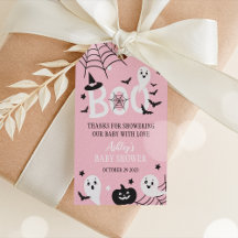 Leuke Ghost Halloween Baby shower Favor Tag Pink