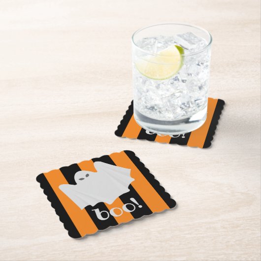 Leuke Ghost Halloween Sinaasappel en Black Stripes Kartonnen Onderzetters (Insitu)