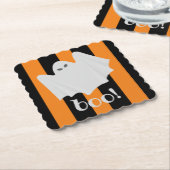 Leuke Ghost Halloween Sinaasappel en Black Stripes Kartonnen Onderzetters (Gebogen)