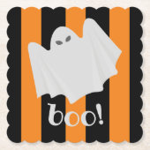 Leuke Ghost Halloween Sinaasappel en Black Stripes Kartonnen Onderzetters (Voorkant)