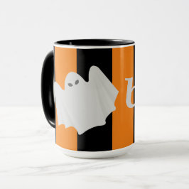 Leuke Ghost Halloween Sinaasappel en Black Stripes Mok