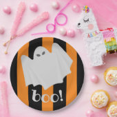 Leuke Ghost Halloween Sinaasappel en Black Stripes Papieren Bordje (Feest)