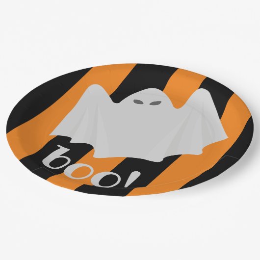 Leuke Ghost Halloween Sinaasappel en Black Stripes Papieren Bordje (Gekanteld)