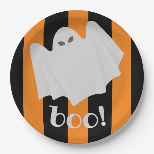 Leuke Ghost Halloween Sinaasappel en Black Stripes Papieren Bordje (Voorkant)