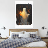 Leuke Ghost Holding Kaars Grappig Halloween Gothic Canvas Afdruk (Insitu (Slaapkamer))