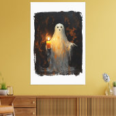 Leuke Ghost Holding Kaars Grappig Halloween Gothic Canvas Afdruk (Insitu (Woonkamer))