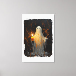 Leuke Ghost Holding Kaars Grappig Halloween Gothic Canvas Afdruk