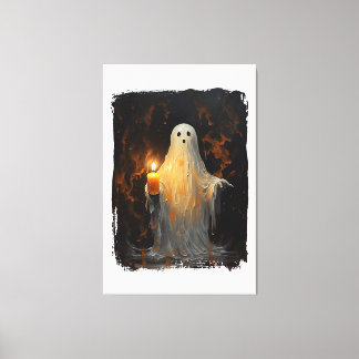 Leuke Ghost Holding Kaars Grappig Halloween Gothic Canvas Afdruk