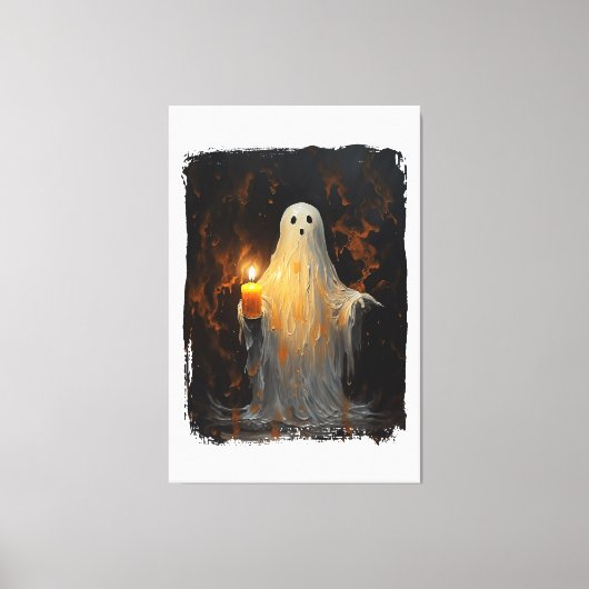 Leuke Ghost Holding Kaars Grappig Halloween Gothic Canvas Afdruk (Voorkant)