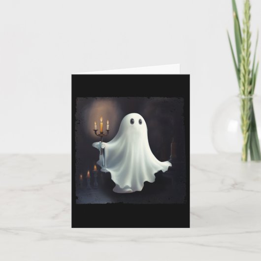 Leuke Ghost Holding Kaars Grappig Halloween Gothic Kaart (Voorkant)