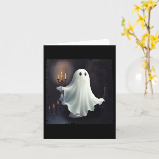 Leuke Ghost Holding Kaars Grappig Halloween Gothic Kaart (Gele Bloem)