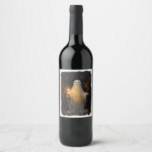 Leuke Ghost Holding Kaars Grappig Halloween Gothic Wijn Etiket