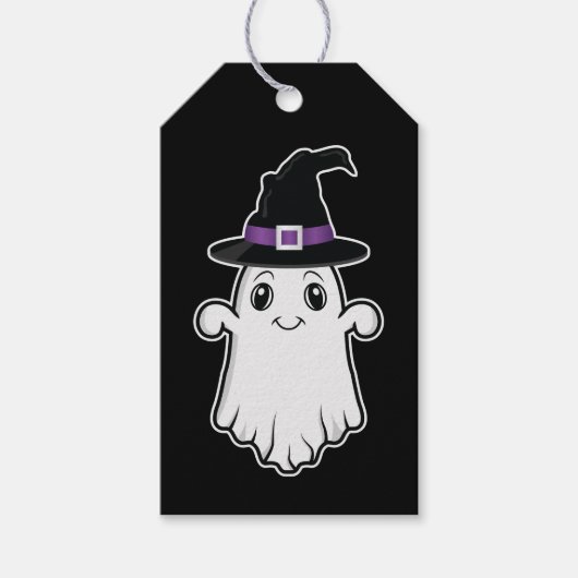 Leuke Ghost Met Heks Pet Happy Halloween Zwart Cadeaulabel (Voorkant)